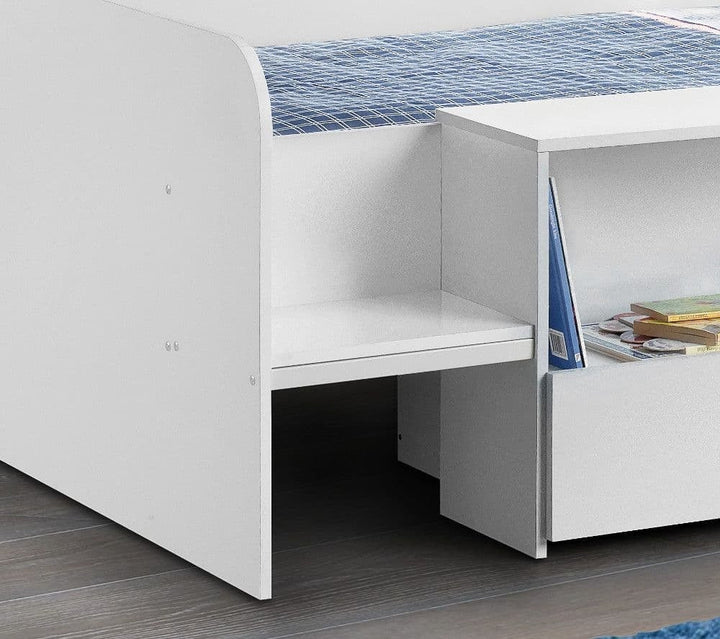 White Wooden Kids Low Sleeper Cabin Storage Bed - 3ft Single: