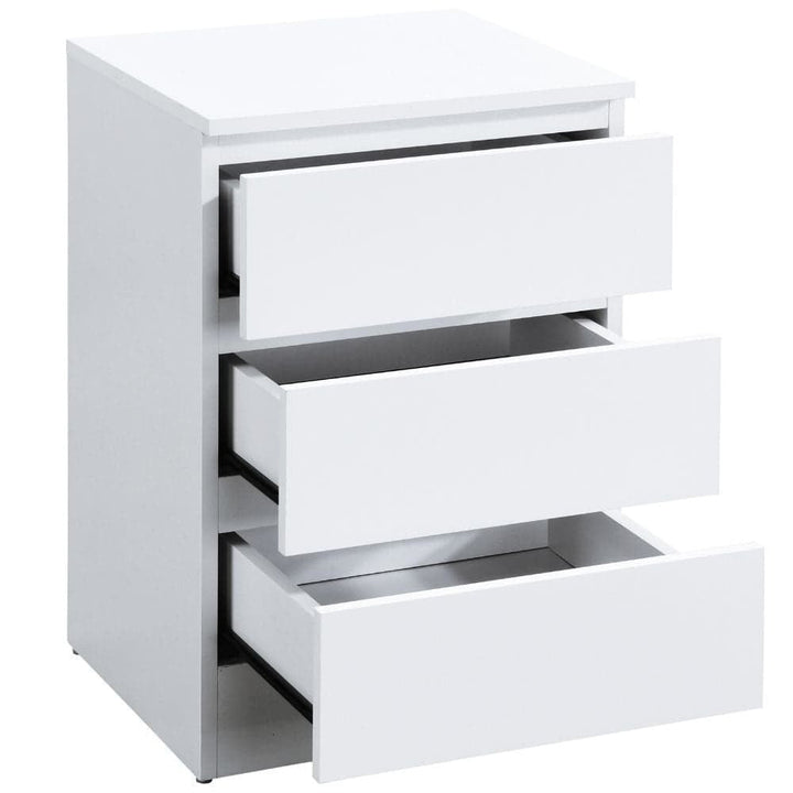 Luna 3-Drawer White Bedside Table