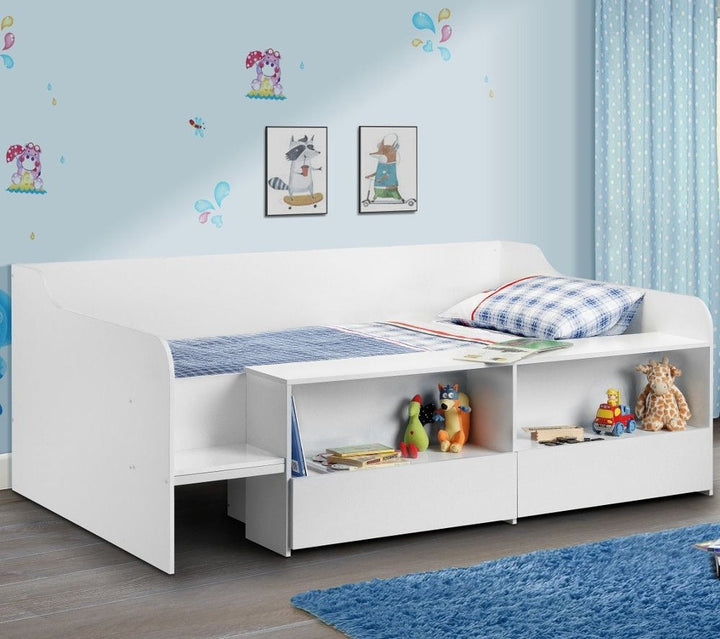 White Wooden Kids Low Sleeper Cabin Storage Bed - 3ft Single:
