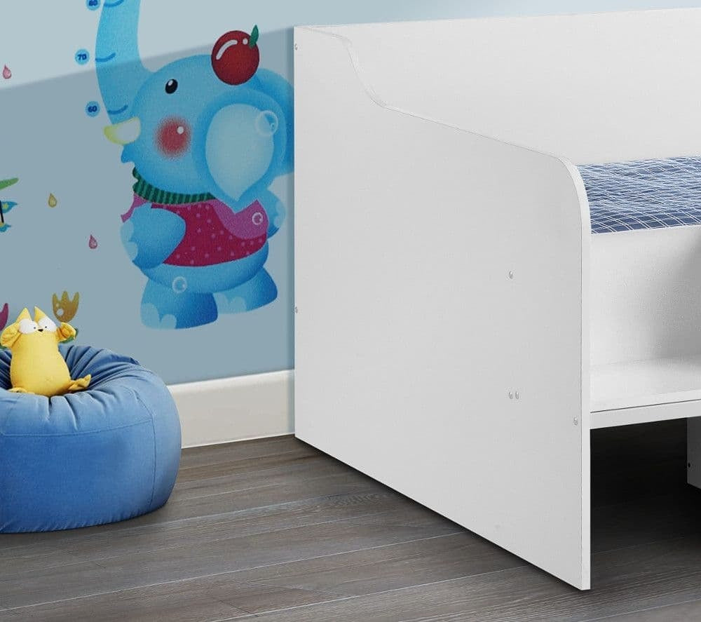 White Wooden Kids Low Sleeper Cabin Storage Bed - 3ft Single: