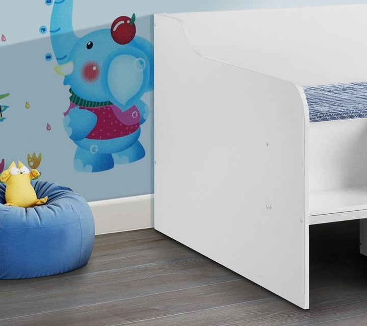 White Wooden Kids Low Sleeper Cabin Storage Bed - 3ft Single: