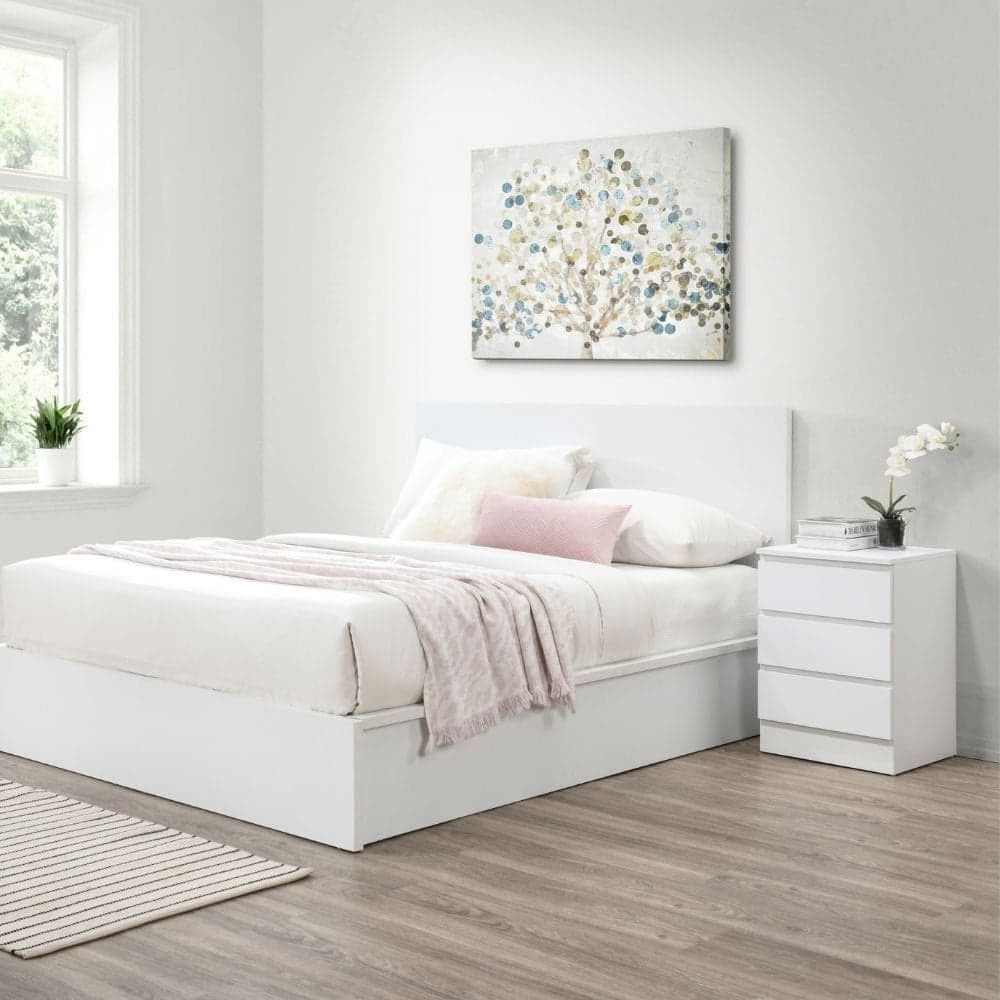 Luna 3-Drawer White Bedside Table