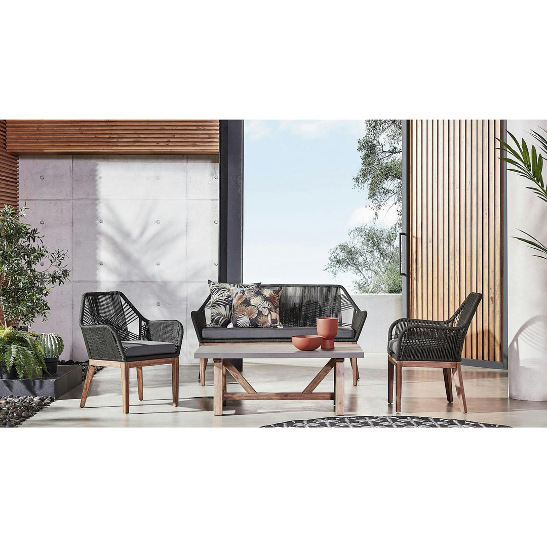 Cybella Outdoor Garden Balcony Sofa Set 2 Seater , 2 Single Seater 1 Center Table Set (Black) Braided and Rope