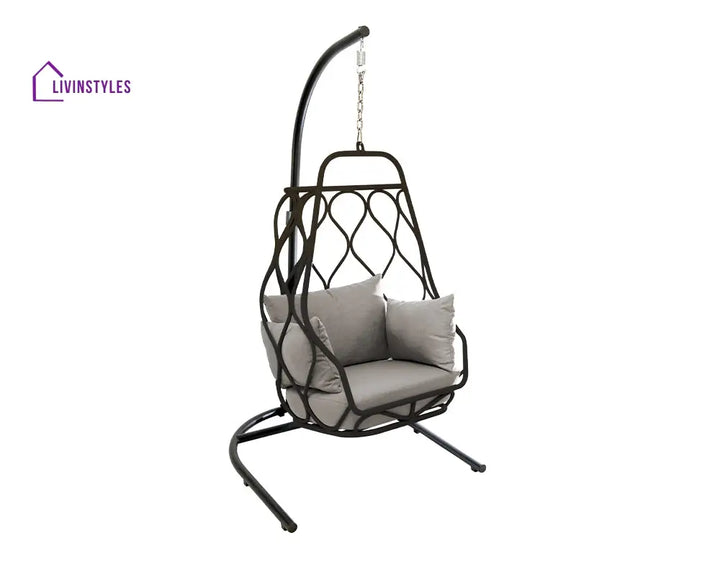 Drago Single Seater Hanging Swing With Stand For Balcony Garden Swing - Black - Swings