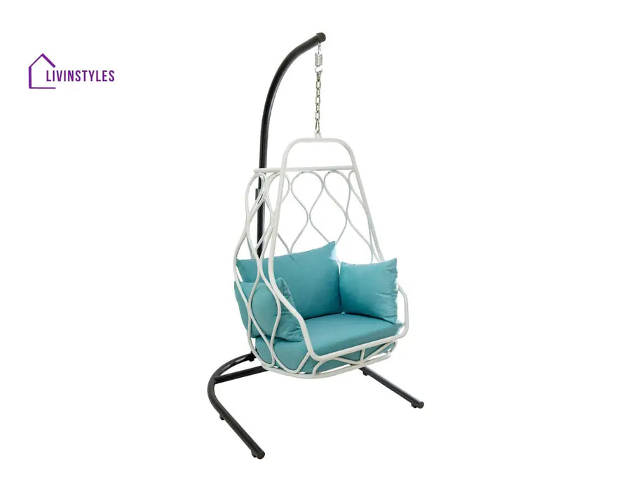 Drago Single Seater Hanging Swing With Stand For Balcony Garden Swing - White - Swings