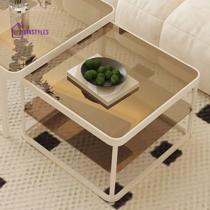 Drift Metal Coffee Table for Living Room | White Coating | Glass Top
