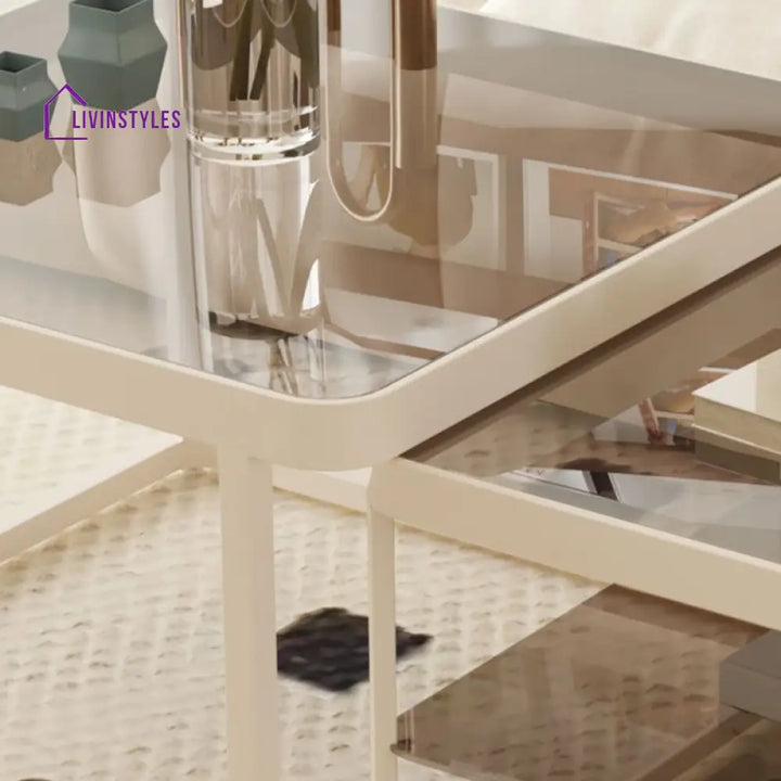 Drift Metal Coffee Table for Living Room | White Coating | Glass Top