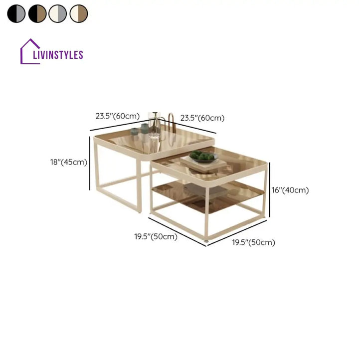 Drift Metal Coffee Table for Living Room | White Coating | Glass Top