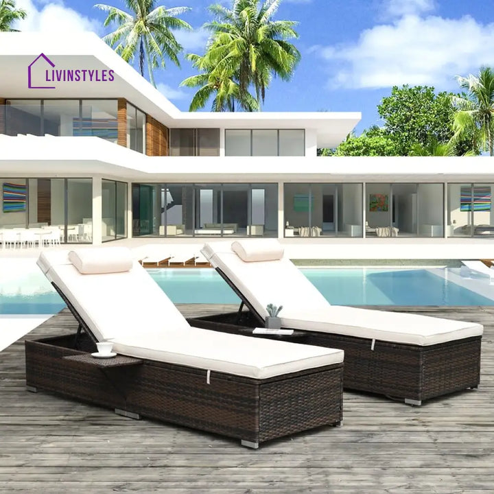 Drift Outdoor Swimming Poolside Lounger Set of 2 (Brown) - Loungers