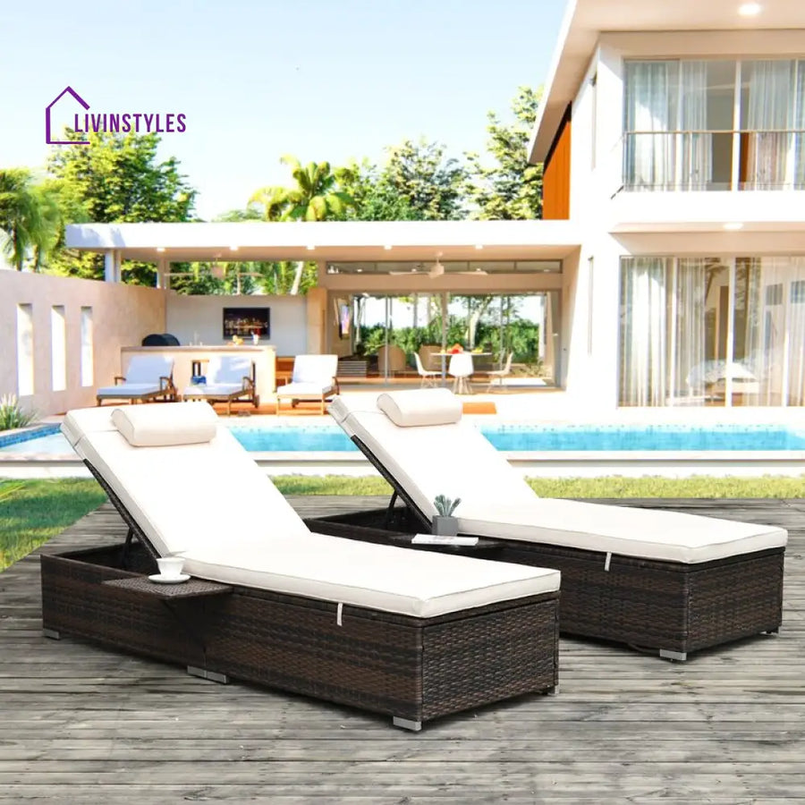 Drift Outdoor Swimming Poolside Lounger Set of 2 (Brown) - Loungers