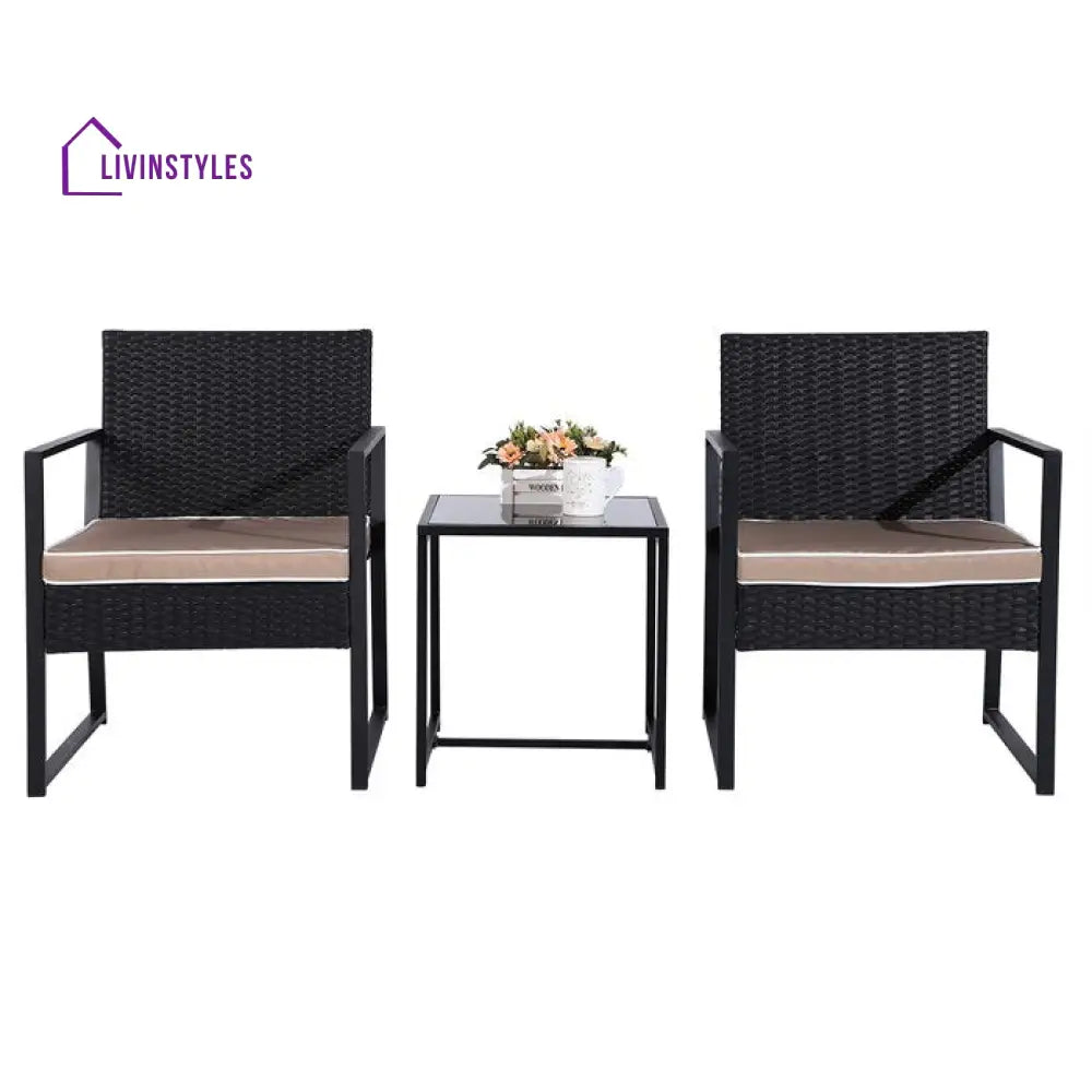 Drish Outdoor Patio Seating Set 2 Chairs and 1 Table Set (Black) - Coffee Table Sets