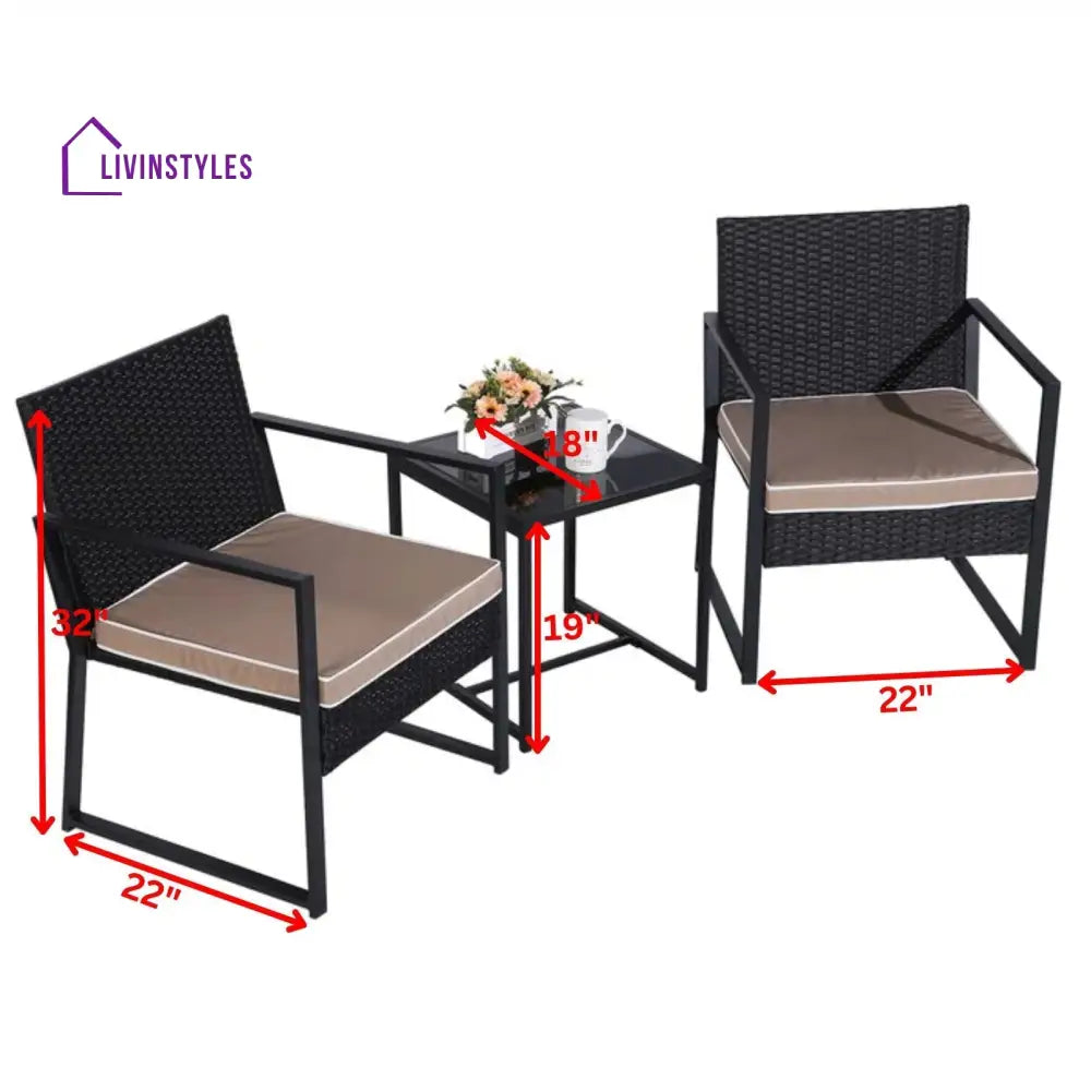 Drish Outdoor Patio Seating Set 2 Chairs and 1 Table Set (Black) - Coffee Table Sets