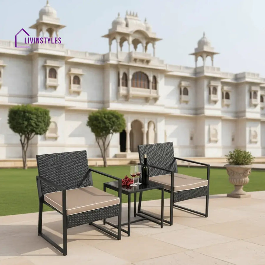 Drish Outdoor Patio Seating Set 2 Chairs and 1 Table Set (Black) - Cream - Coffee Table Sets