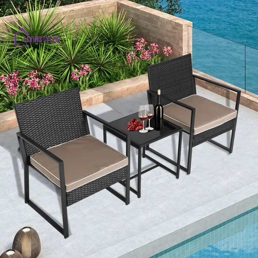 Drish Outdoor Patio Seating Set 2 Chairs and 1 Table Set (Black) - Cream - Coffee Table Sets
