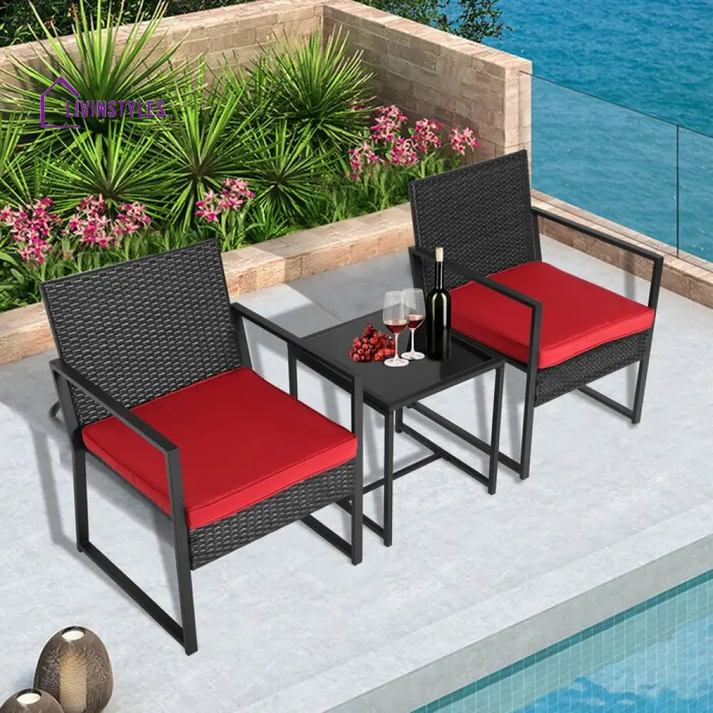 Drish Outdoor Patio Seating Set 2 Chairs and 1 Table Set (Black) - Red - Coffee Table Sets