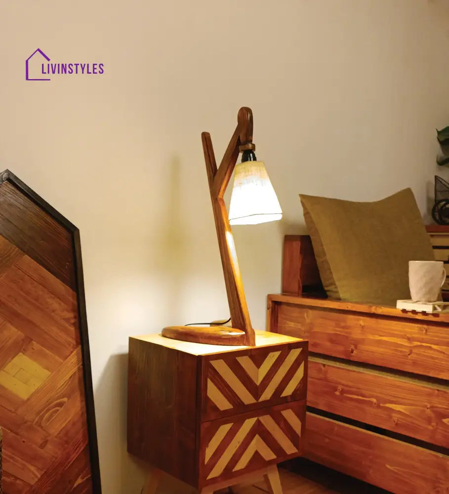 Druid Brown Wooden Table Lamp With White Jute Lampshade Lamps