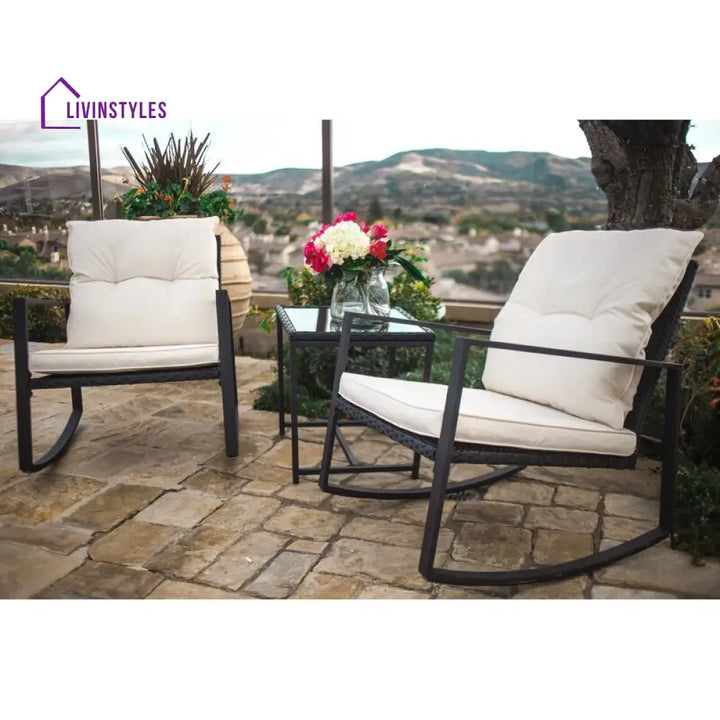 Duchess Outdoor Patio Seating Set 2 Chairs and 1 Table Set (Black) - Coffee Table Sets