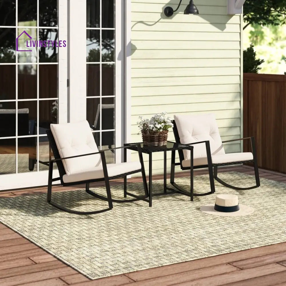 Duchess Outdoor Patio Seating Set 2 Chairs and 1 Table Set (Black) - Coffee Table Sets