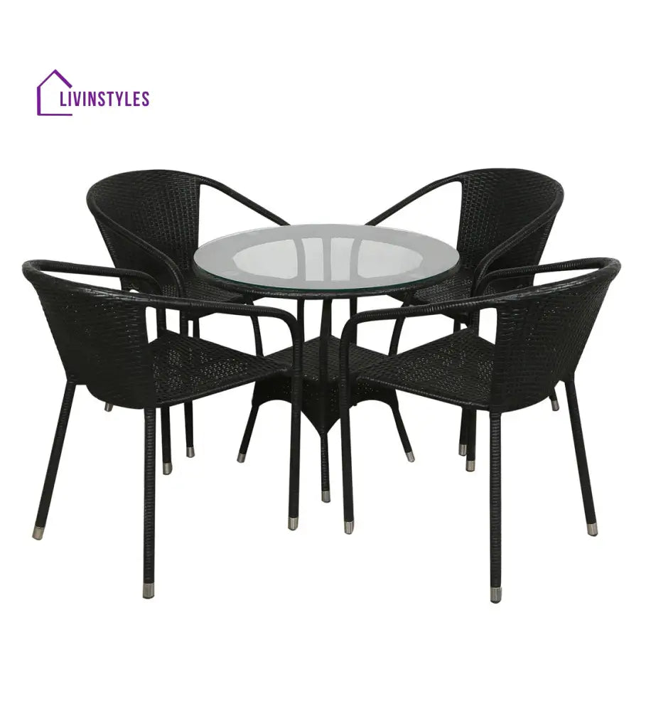 Duke Outdoor Patio Seating Set 4 Chairs and 1 Table Set (Black) - Coffee Table Sets