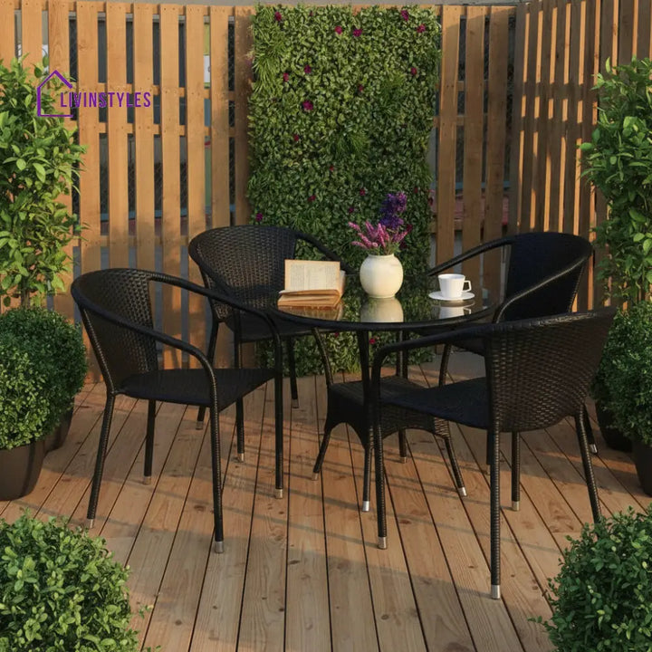 Duke Outdoor Patio Seating Set 4 Chairs and 1 Table Set (Black) - Coffee Table Sets