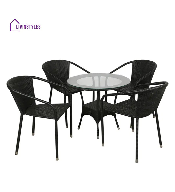 Duke Outdoor Patio Seating Set 4 Chairs and 1 Table Set (Black) - Coffee Table Sets
