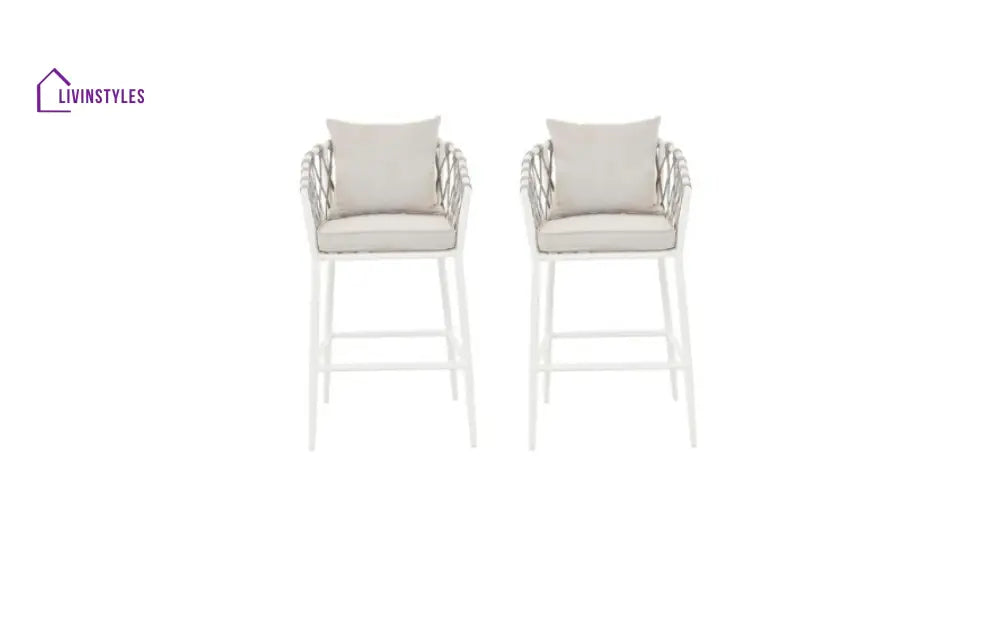 Dupont Outdoor Patio Bar Chair 2 Chairs For Balcony (White) Braided & Rope - Bar Sets