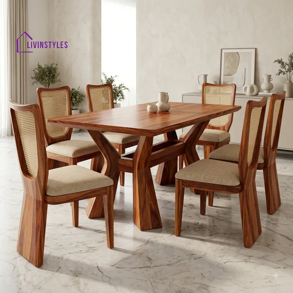 Durga Premium Wooden 6 Seater Dining Table Set