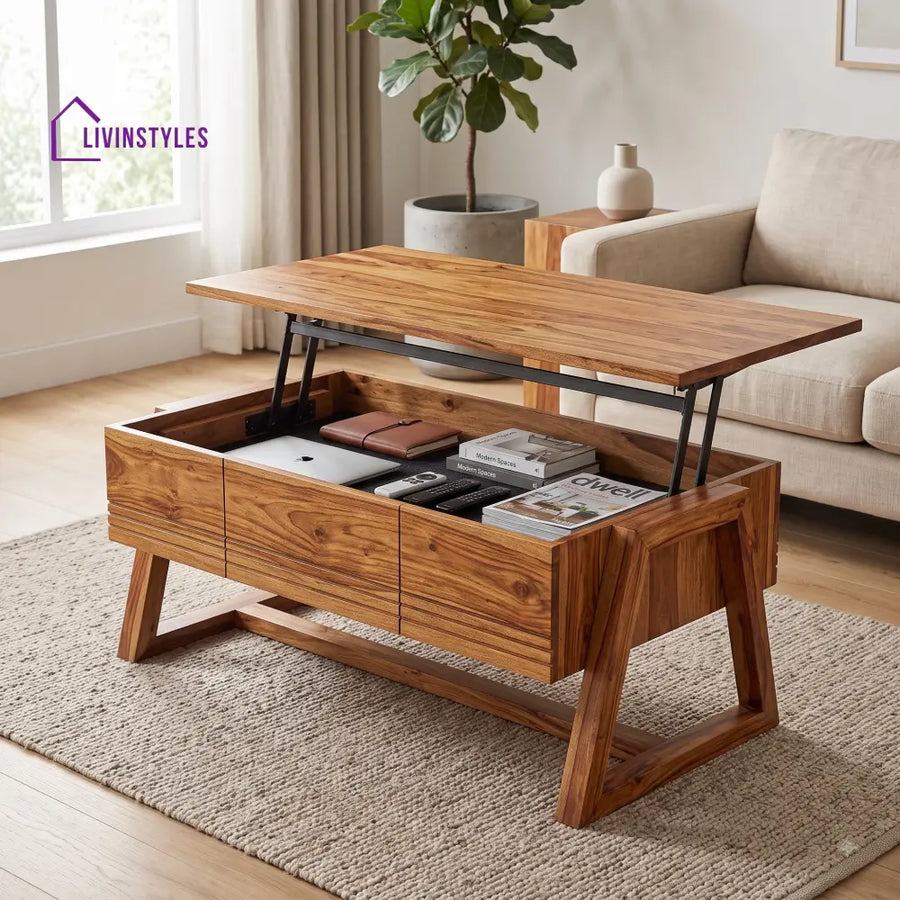 Durga Sheesham Wood Lift Top Coffee Table for Living Room