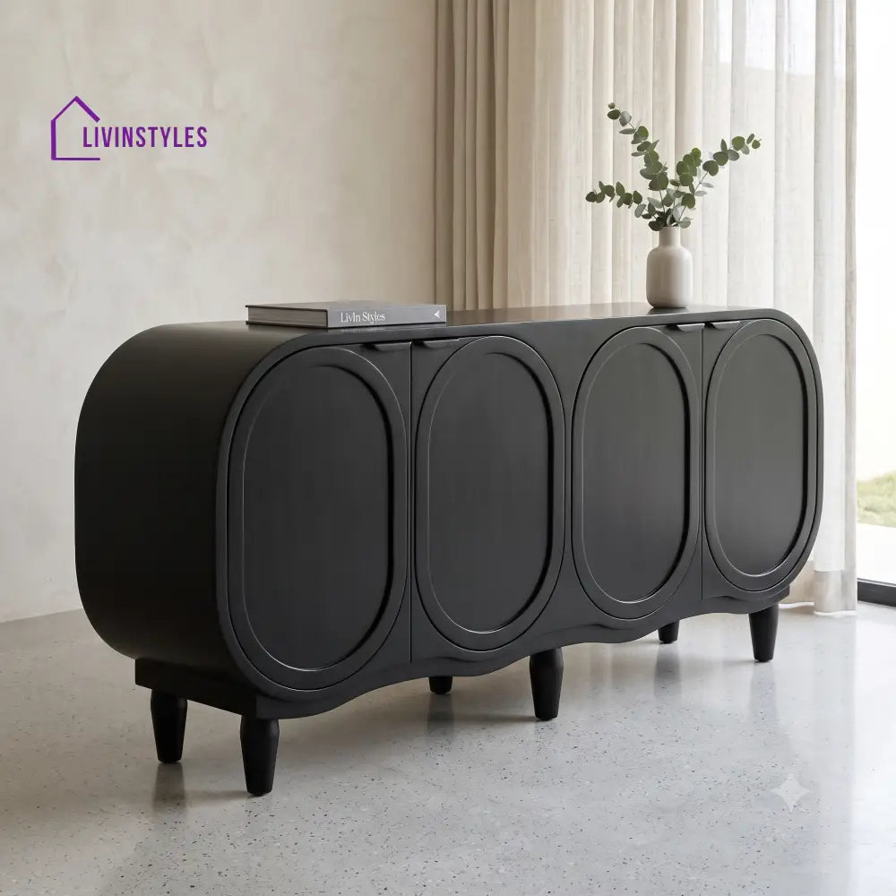Durga Solid Wood Sideboard and Cabinet in Black Finish