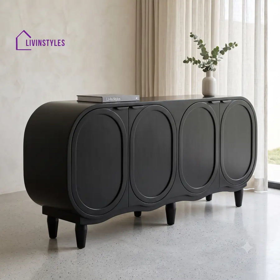 Durga Solid Wood Sideboard and Cabinet in Black Finish
