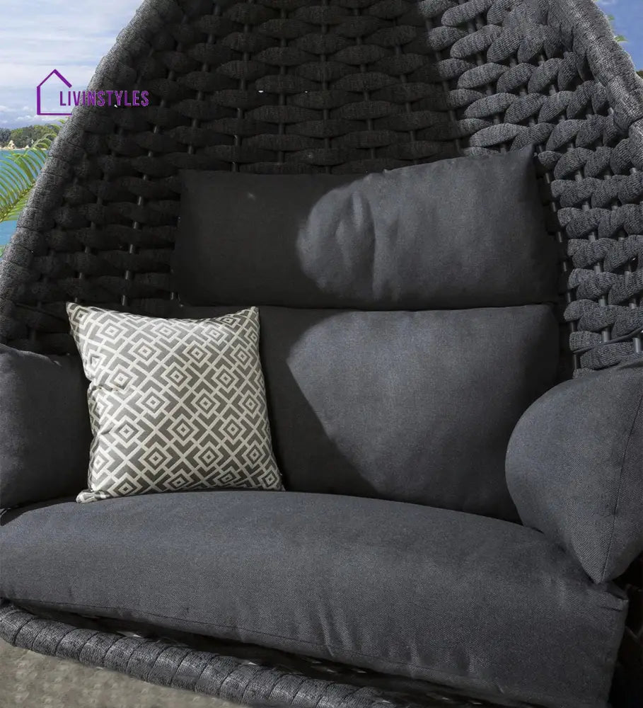 Duria Single Seater Hanging Swing With Stand For Balcony| Garden (Grey) Braided & Rope Swings