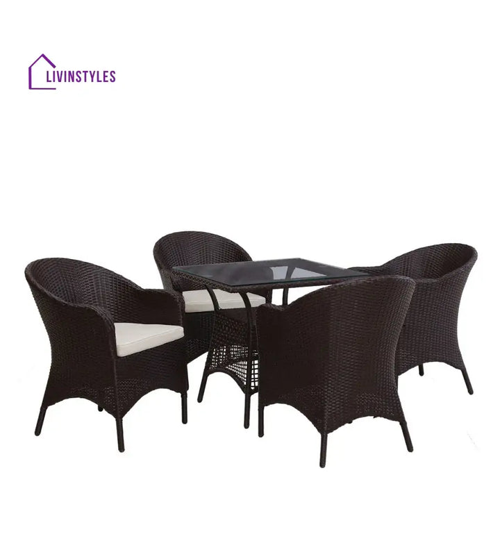 Dushtu Outdoor Patio Seating Set 4 Chairs and 1 Table Set (Dark Brown) - Coffee Table Sets
