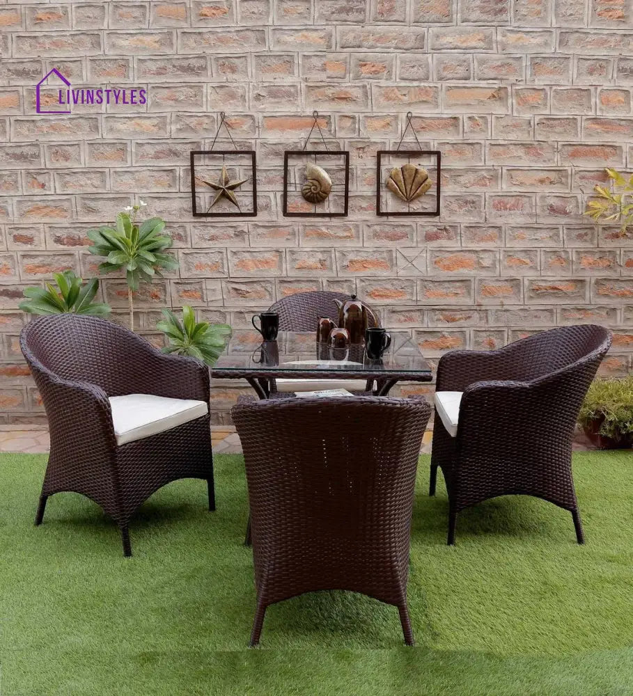 Dushtu Outdoor Patio Seating Set 4 Chairs and 1 Table Set (Dark Brown) - Coffee Table Sets