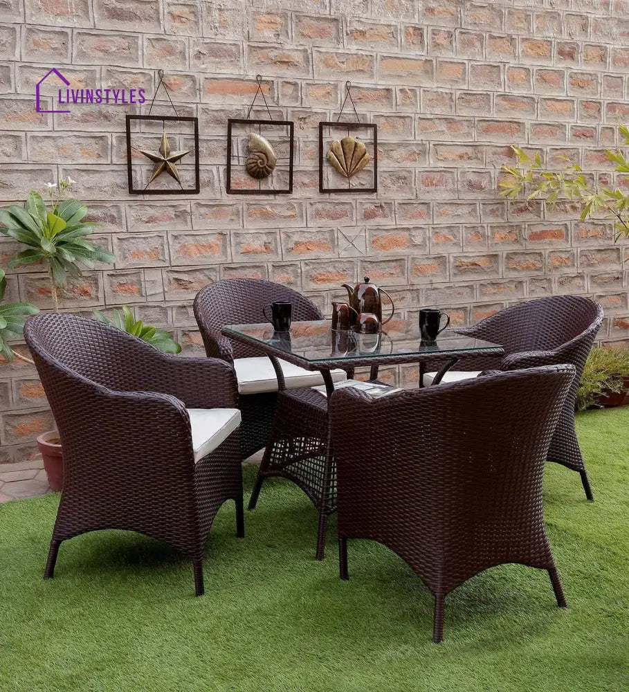 Dushtu Outdoor Patio Seating Set 4 Chairs and 1 Table Set (Dark Brown) - Coffee Table Sets