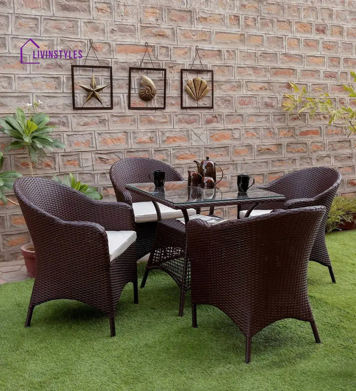 Dushtu Outdoor Patio Seating Set 4 Chairs and 1 Table Set (Dark Brown) - Coffee Table Sets