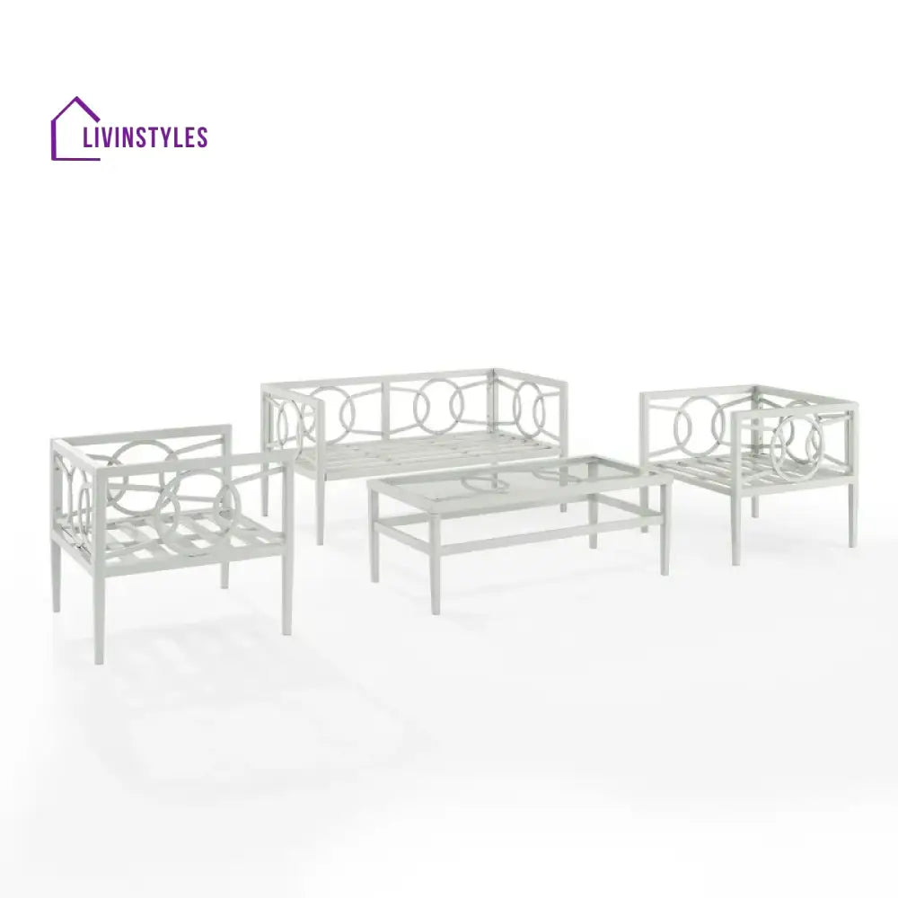 Duval Outdoor Sofa Set 2 Seater 2 Single seater and 1 Center Table (White) - Sofa Sets