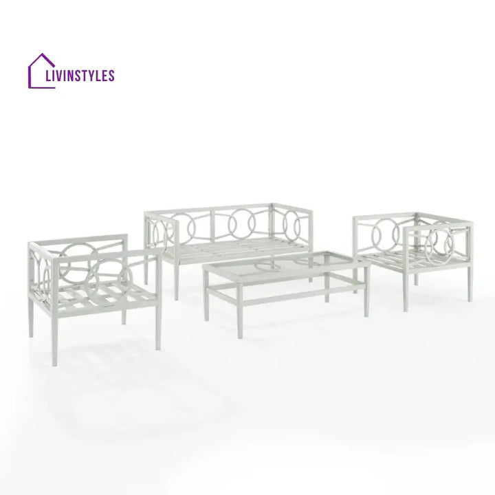 Duval Outdoor Sofa Set 2 Seater 2 Single seater and 1 Center Table (White) - Sofa Sets