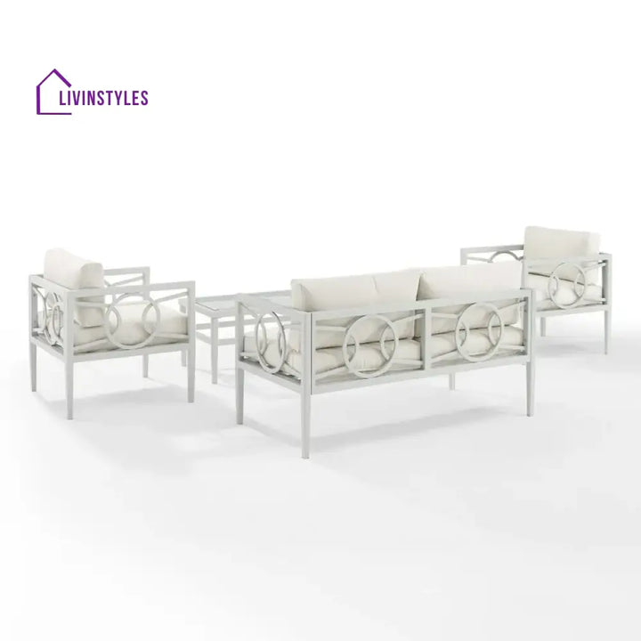 Duval Outdoor Sofa Set 2 Seater 2 Single seater and 1 Center Table (White) - Sofa Sets