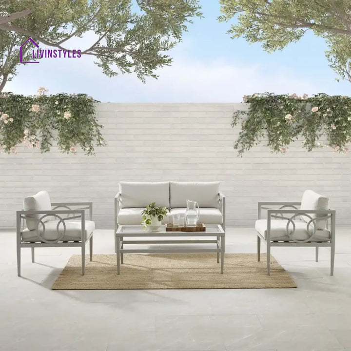 Duval Outdoor Sofa Set 2 Seater 2 Single seater and 1 Center Table (White) - Sofa Sets