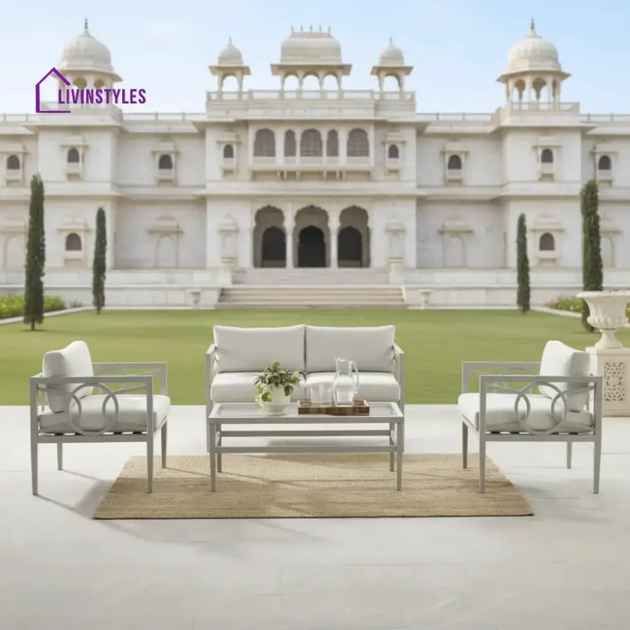 Duval Outdoor Sofa Set 2 Seater 2 Single seater and 1 Center Table (White) - Sofa Sets