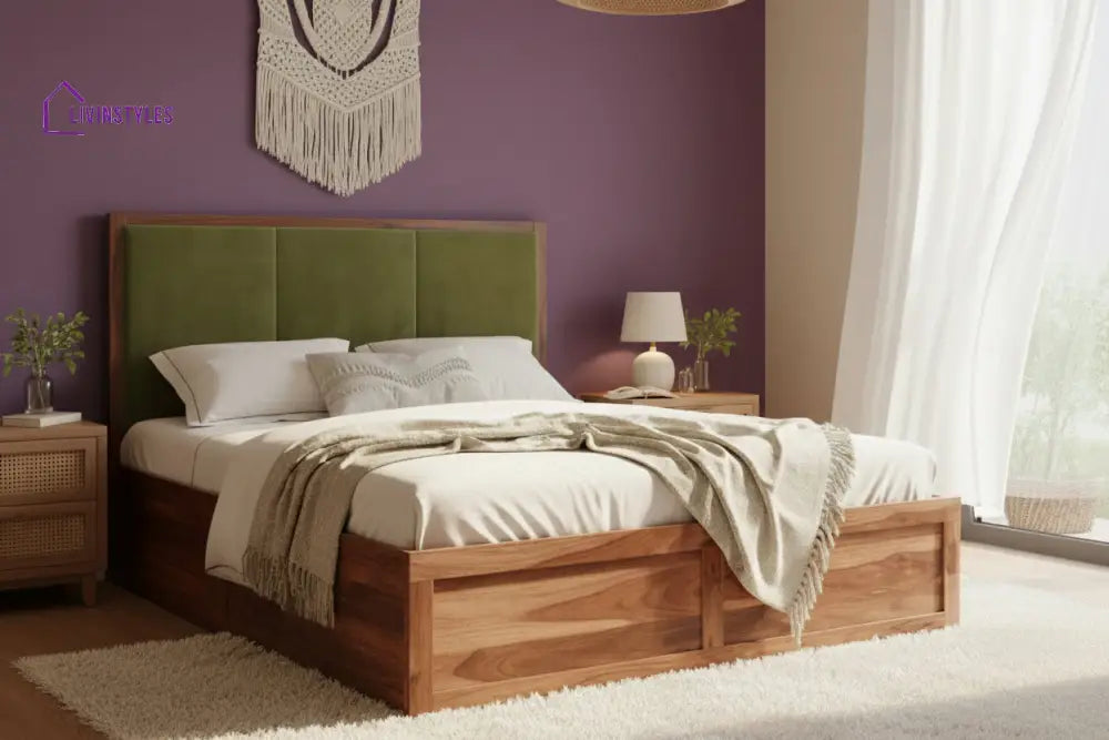 Duy Sheesham Wood Bed with Box Storage - King Size Green