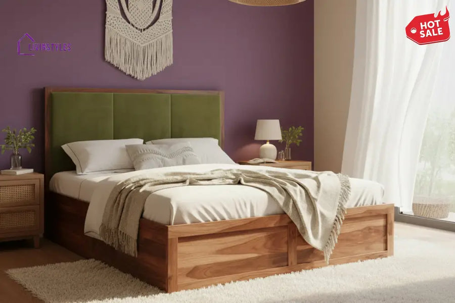 Duy Sheesham Wood Bed with Box Storage - King Size Green