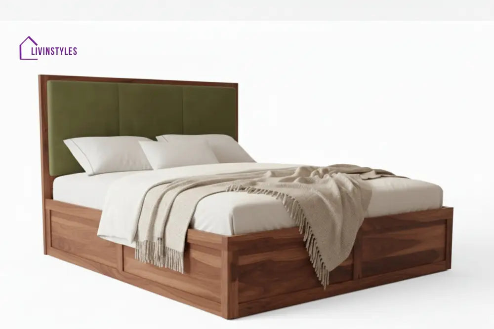 Duy Sheesham Wood Bed with Box Storage - King Size Green