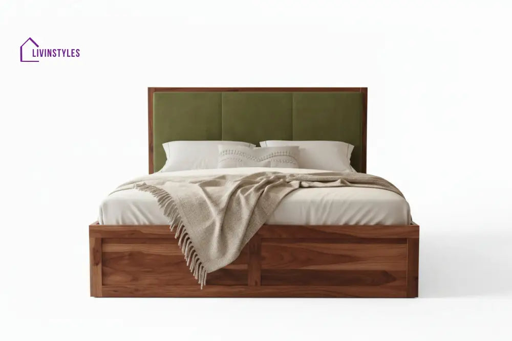 Duy Sheesham Wood Bed with Box Storage - King Size Green
