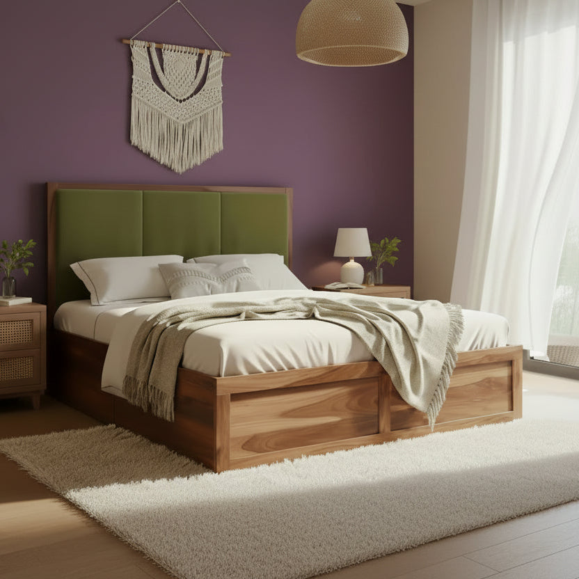 Duy Sheesham Wood Bed with Box Storage - King Size Green