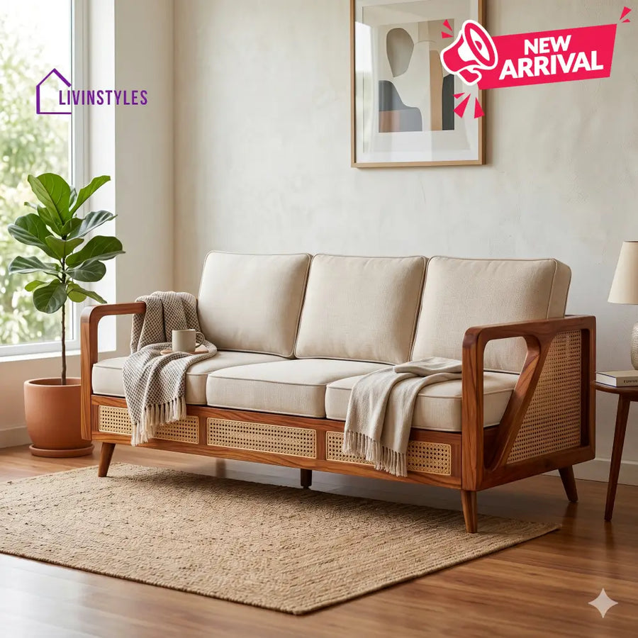 Dyuti Sheesham Wood and Cane Sofa for Living Room