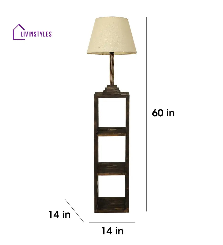 Ebenezer Wooden Floor Lamp With Brown Base And Beige Fabric Lampshade Lamps