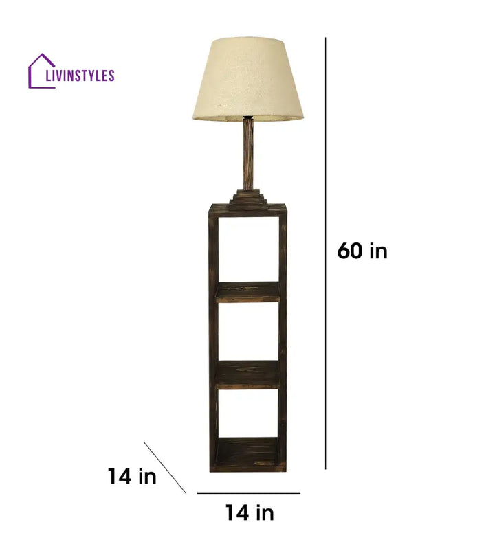Ebenezer Wooden Floor Lamp With Brown Base And Beige Fabric Lampshade Lamps