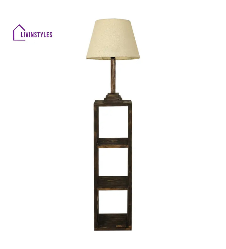 Ebenezer Wooden Floor Lamp With Brown Base And Beige Fabric Lampshade Lamps