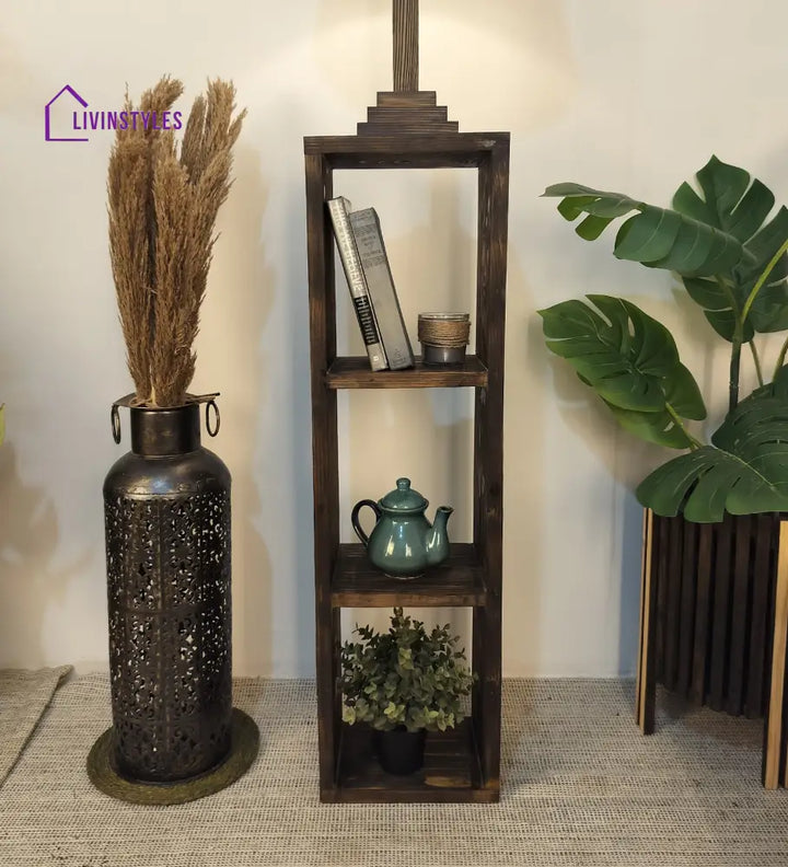 Ebenezer Wooden Floor Lamp With Brown Base And Beige Fabric Lampshade Lamps